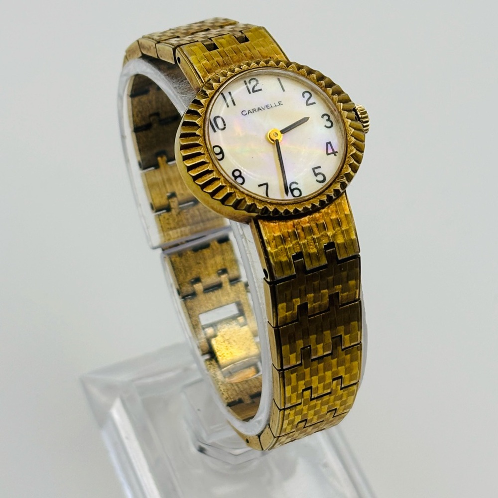 Vintage Caravelle Watch – Classic Gold-tone with Mother of Pearl Dial